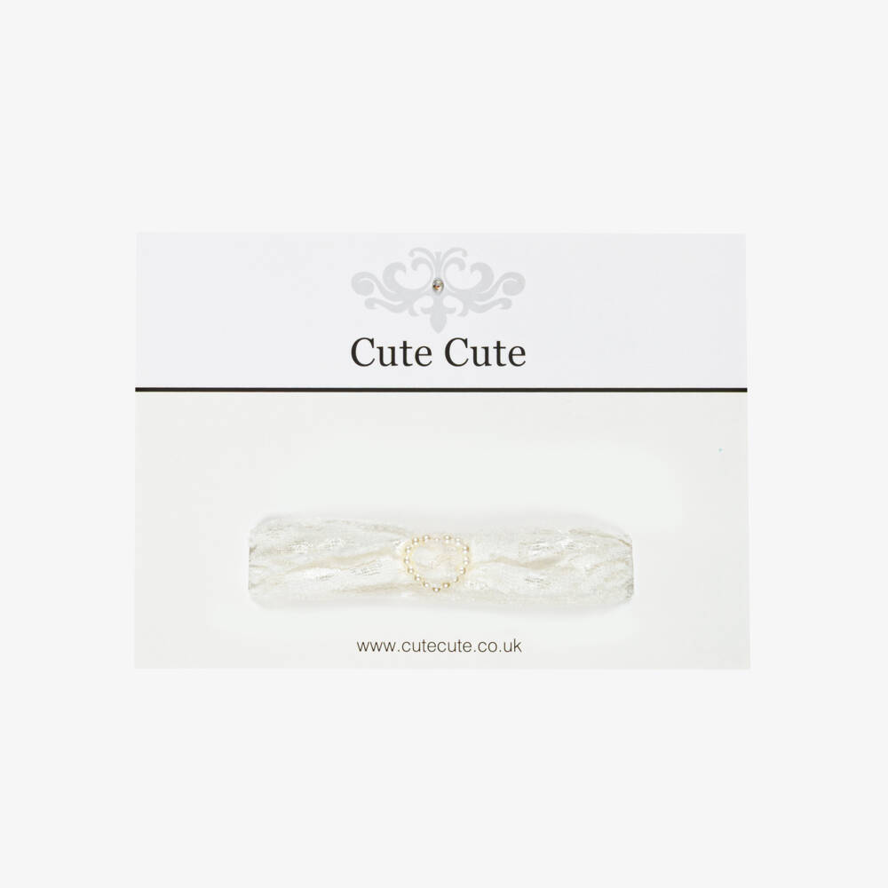 Cute Cute-Кремовая кружевная повязка на голову с жемчужиной | Childrensalon