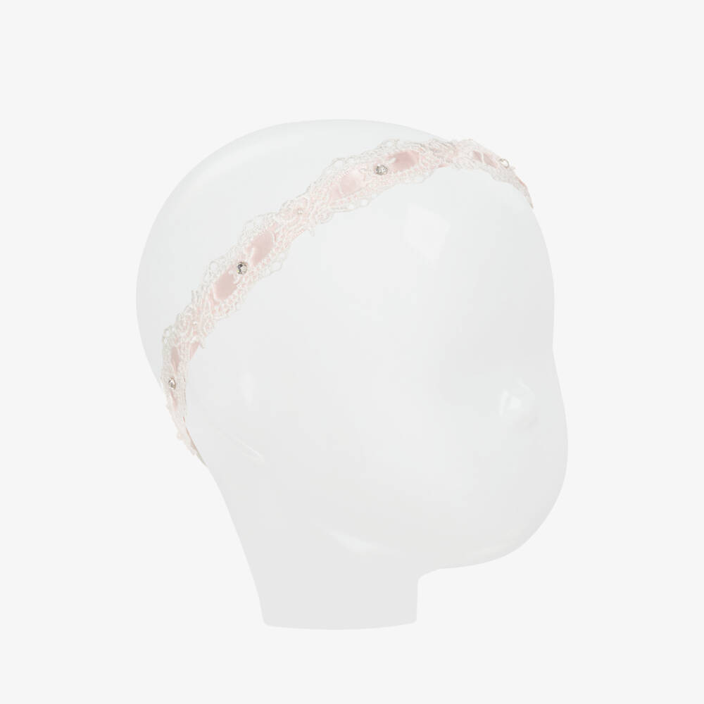 Cute Cute-Baby Girls Pale Pink Lace & Diamanté Headband | Childrensalon