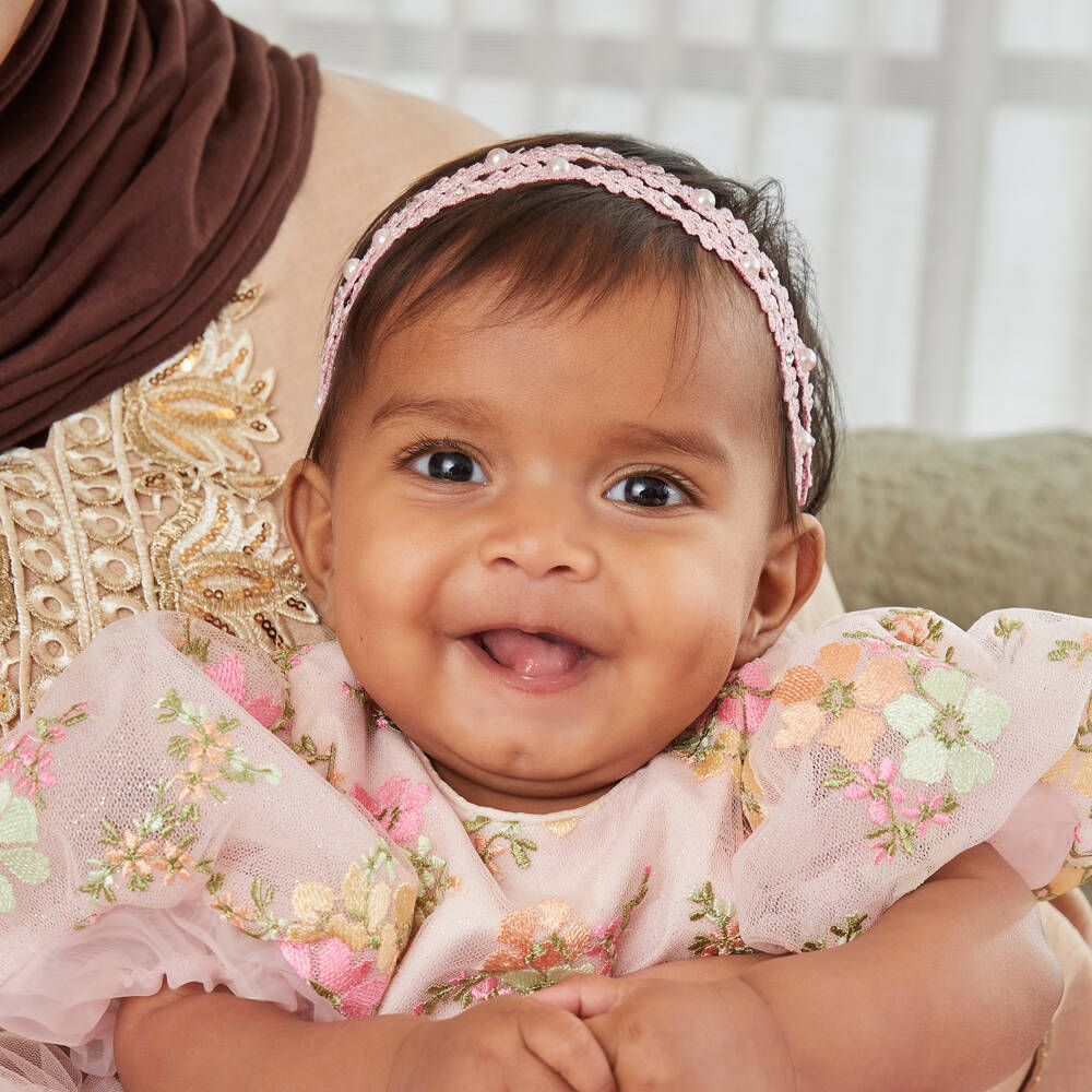 Cute Cute-Baby Girls Pink Lace & Organza Bow Headband | Childrensalon