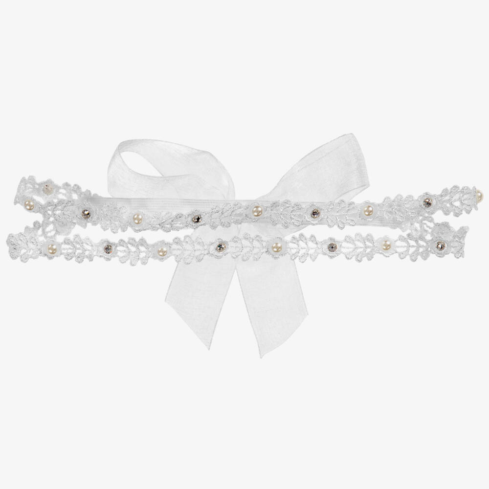 Cute Cute-Baby Girls White Lace & Organza Bow Headband | Childrensalon