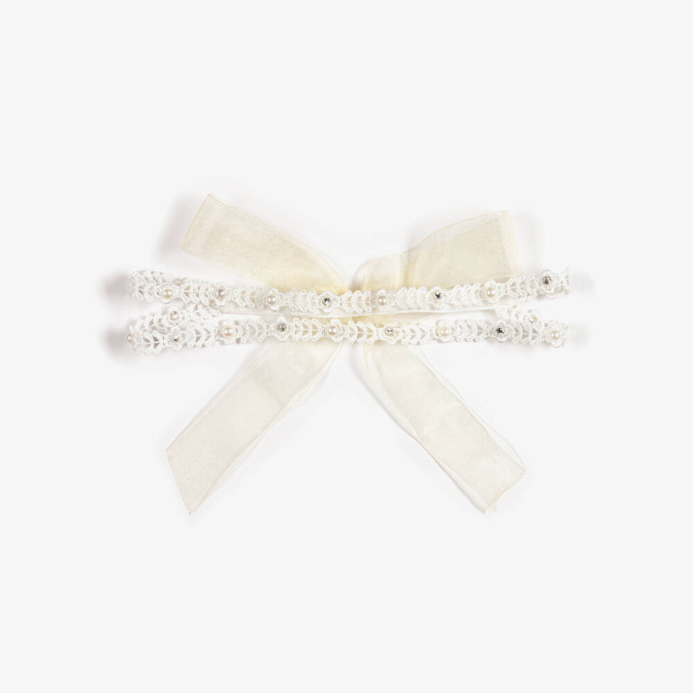 Cute Cute-Baby Girls White Lace & Organza Bow Headband | Childrensalon