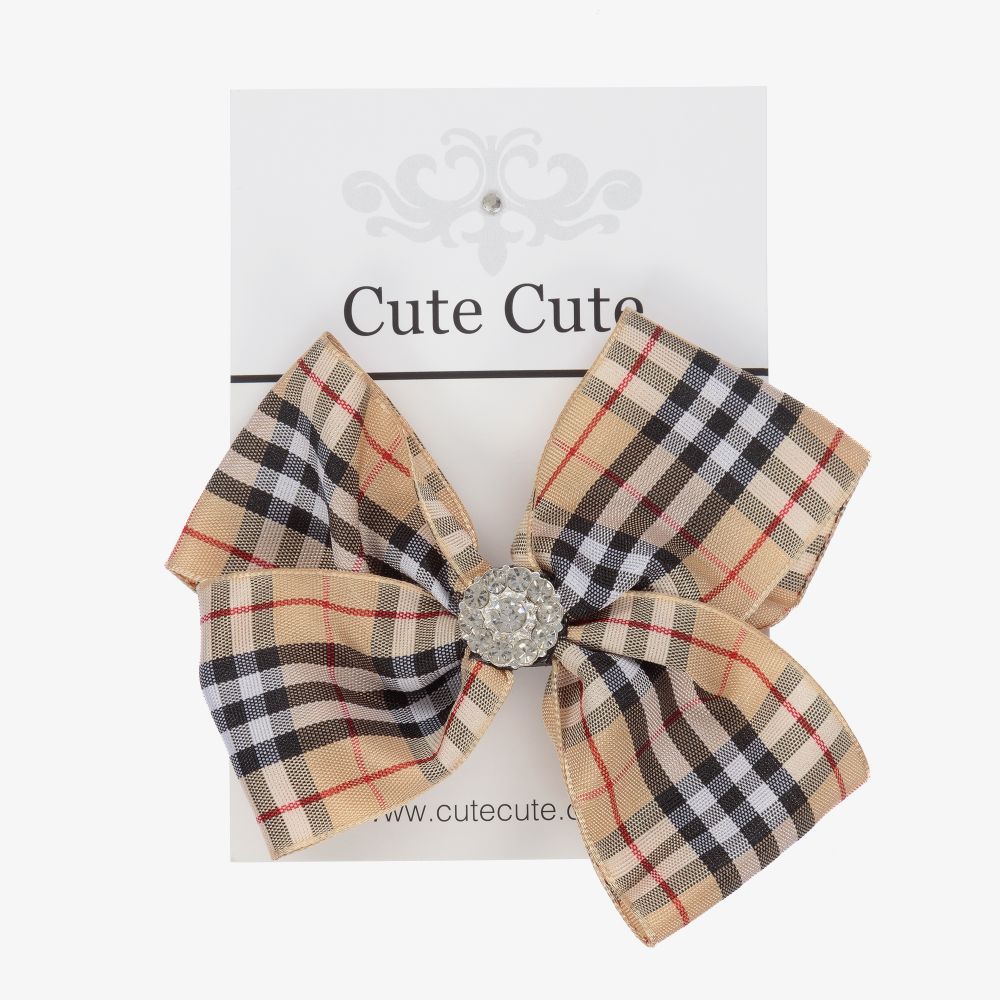 Cute Cute-Beige Checked Hair Clip (10cm) | Childrensalon