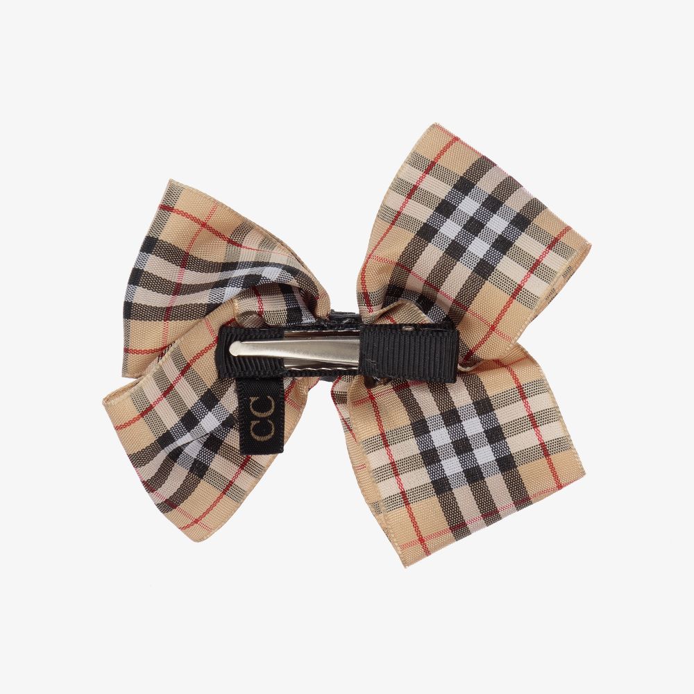 Cute Cute-Beige Checked Hair Clip (10cm) | Childrensalon