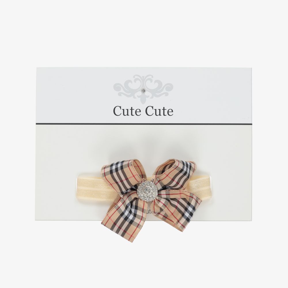 Cute Cute-Beige Checked Headband (7cm) | Childrensalon