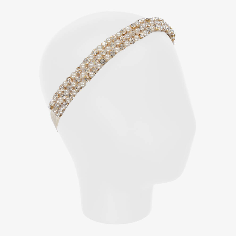 Cute Cute-Diamanté & Pearl Bead Ivory Headband | Childrensalon
