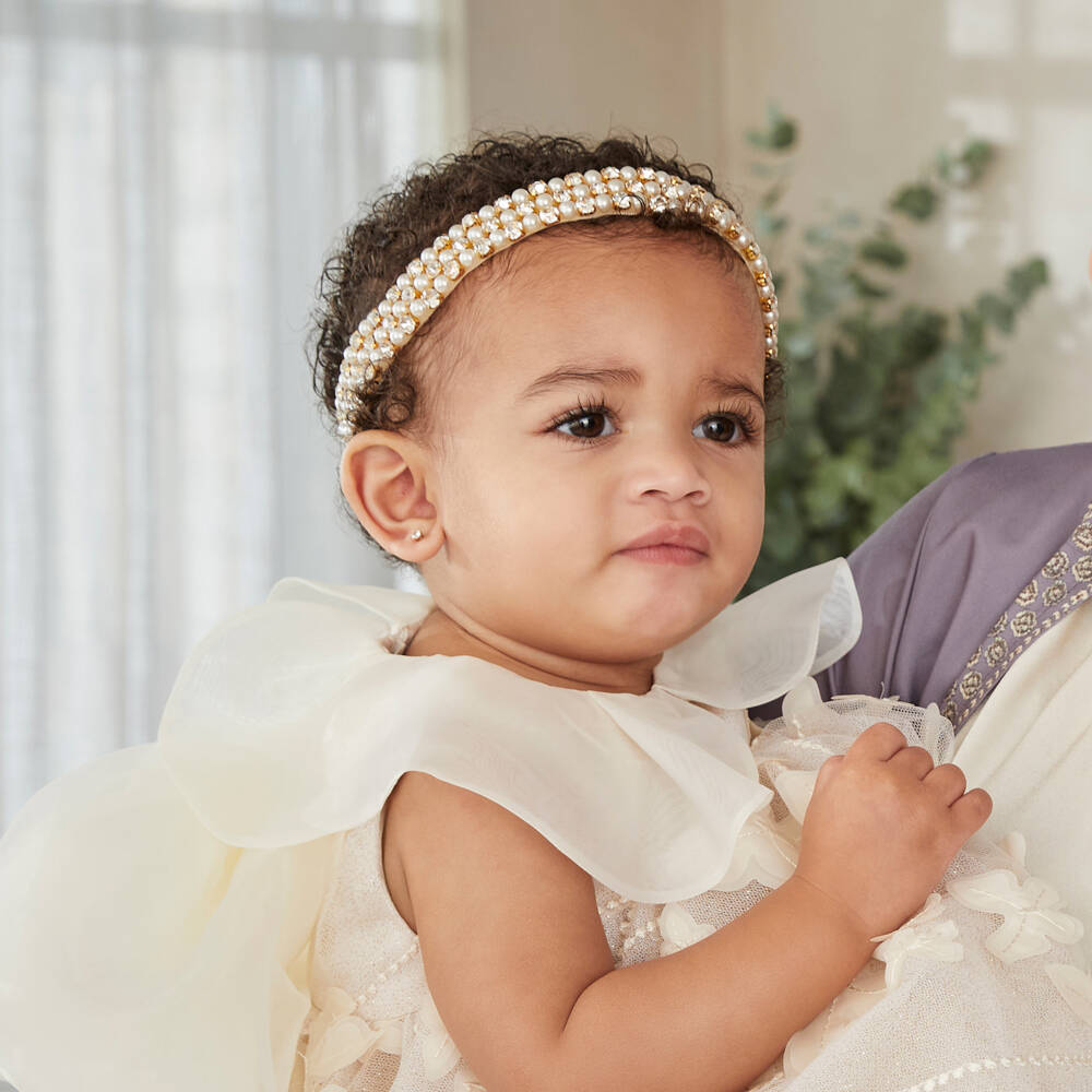 Cute Cute-Diamanté & Pearl Bead Ivory Headband | Childrensalon