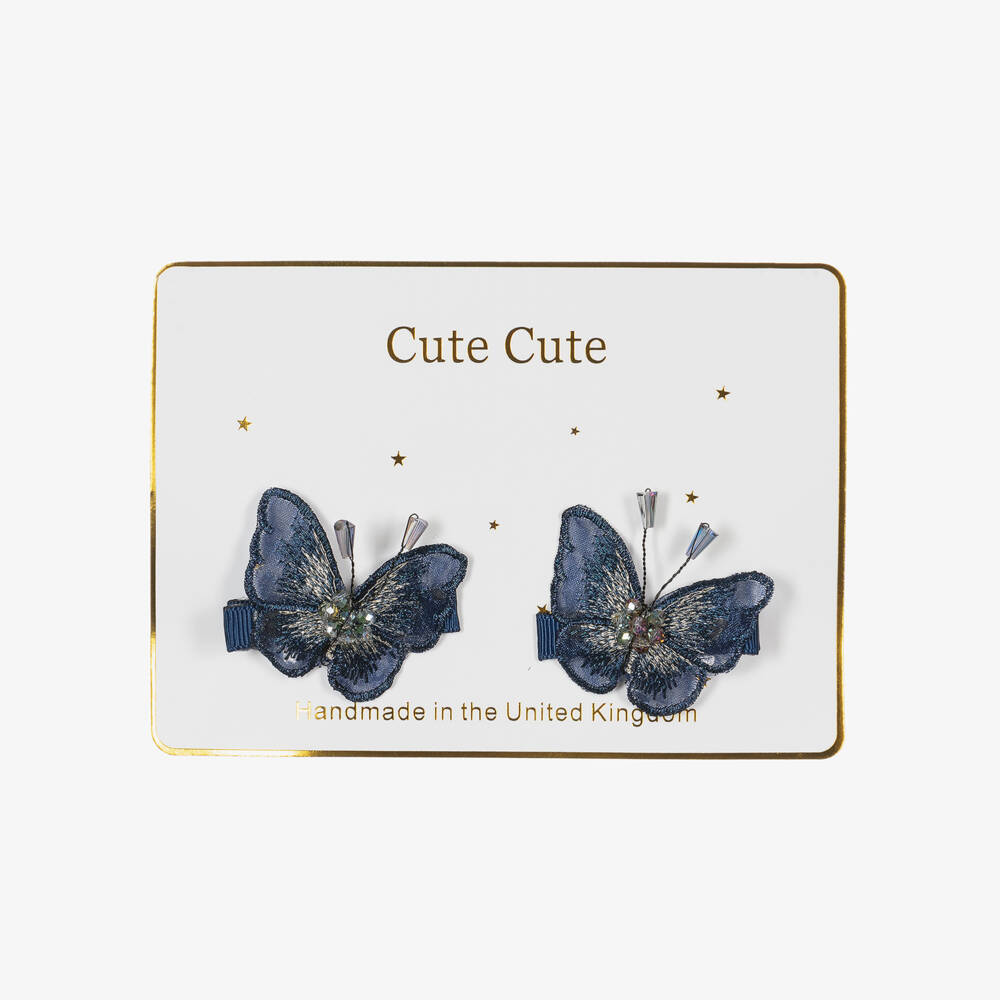 Cute Cute-Girls Blue Butterfly Hair Clips (2 Pack) | Childrensalon
