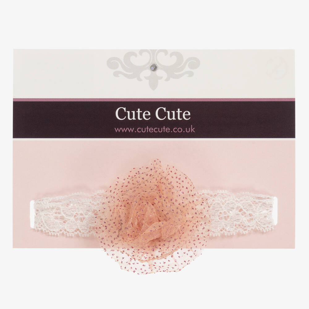 Cute Cute-Girls Dusky Pink Glitter Ivory Lace Headband  | Childrensalon