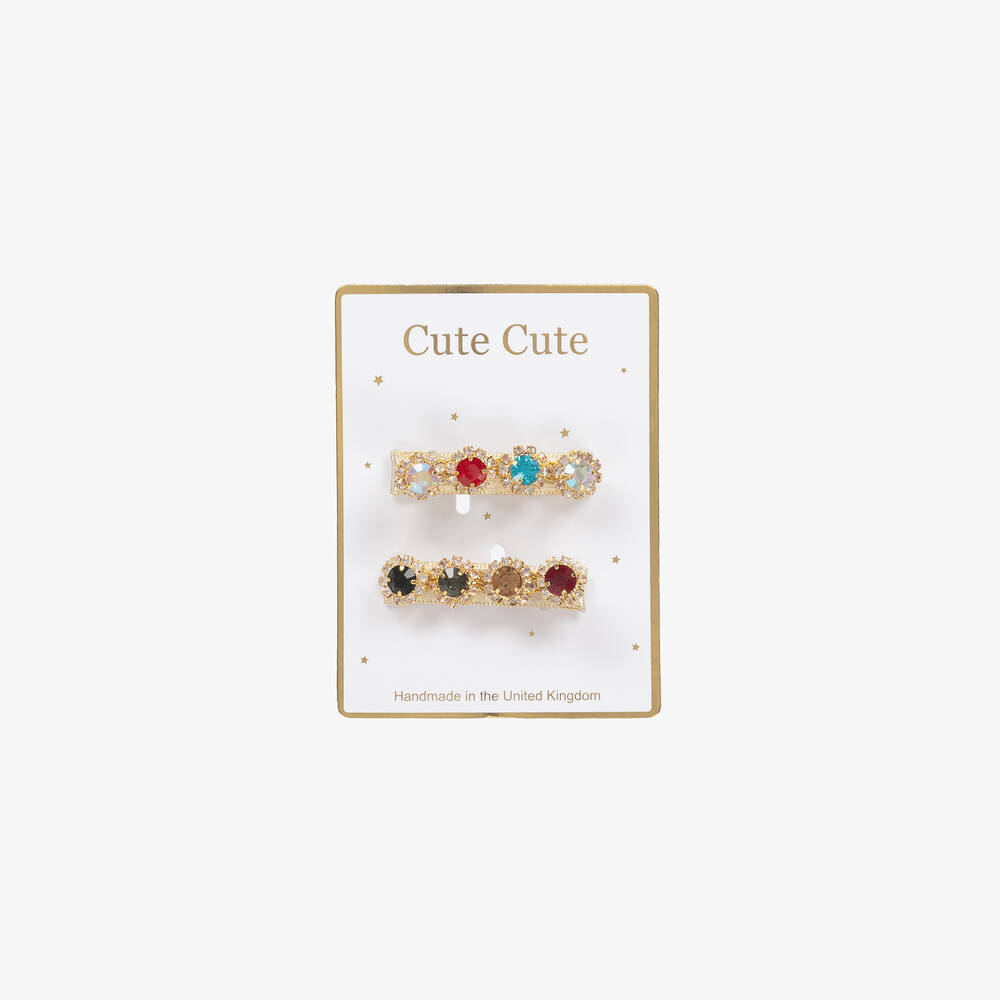 Cute Cute-Girls Gold Diamanté Hair Clips (2 Pack) | Childrensalon