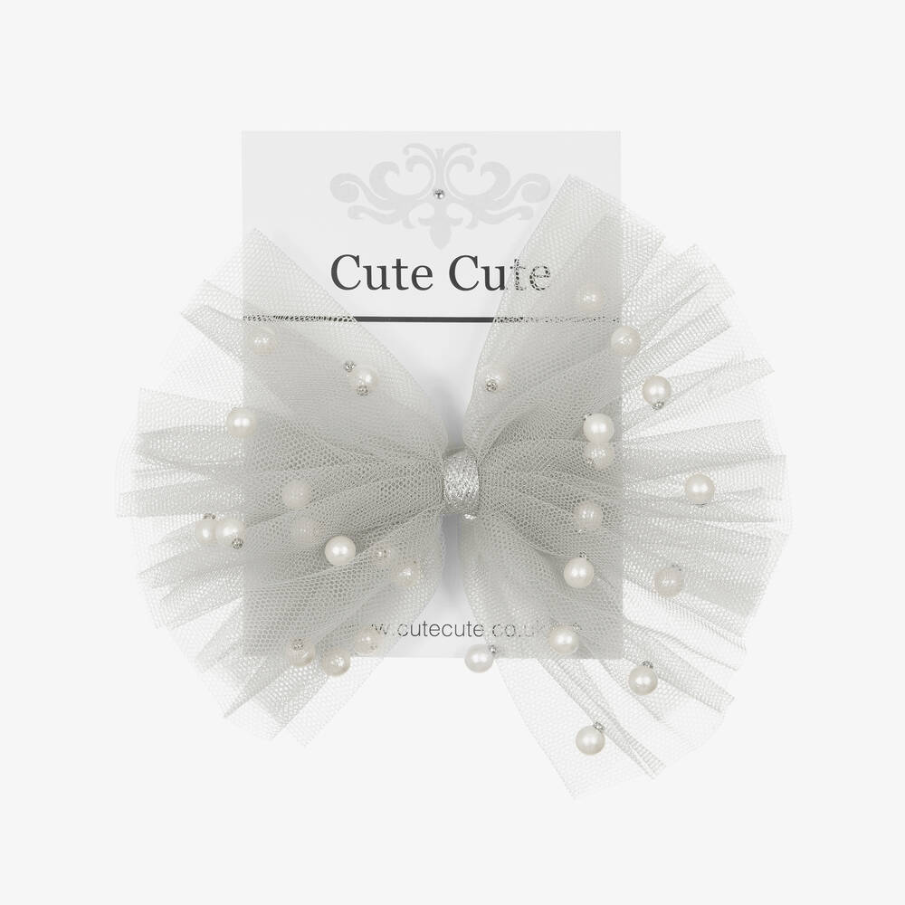 Cute Cute-مشبك للشعر تول لون رمادي للبنات (13 سم) | Childrensalon