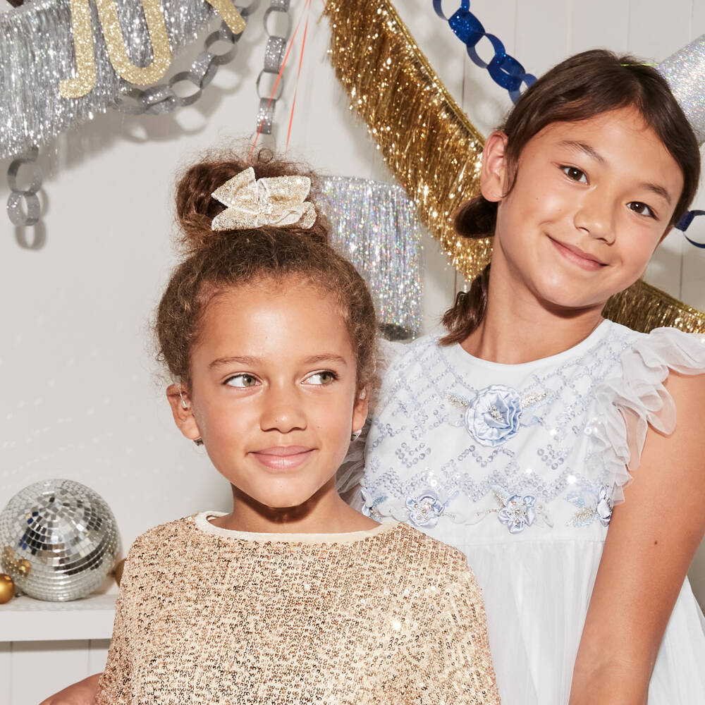 Cute Cute-Gold & Ivory Bow Hairclip (11cm) | Childrensalon