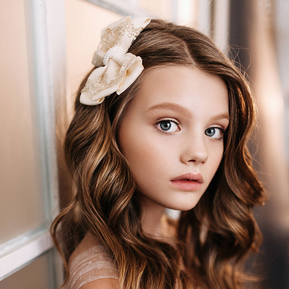 Cute Cute-Ivory & Gold Bow Clip (11cm) | Childrensalon