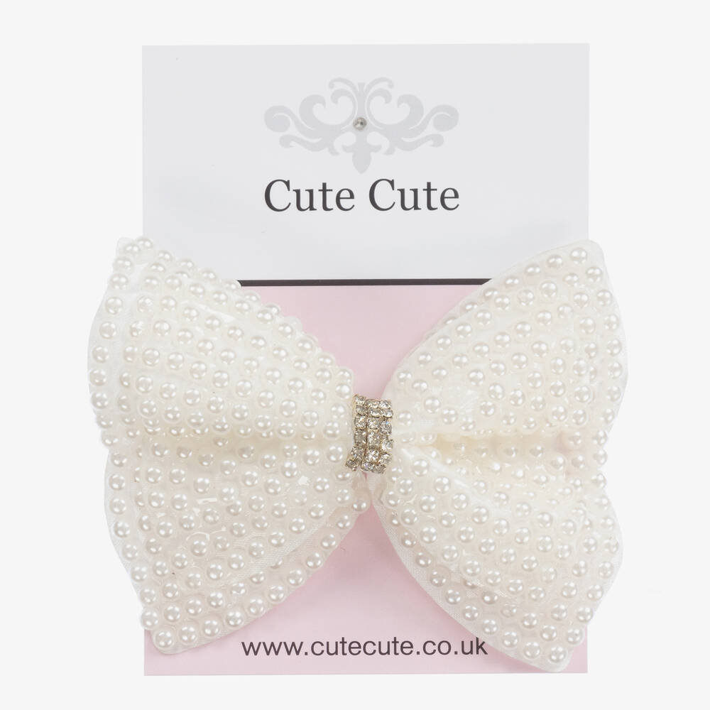 Cute Cute-Pearl Bow Hair Clip (9cm) | Childrensalon