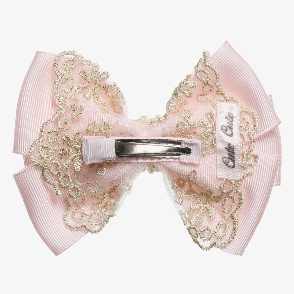Cute Cute-Pink & Gold Bow Clip (11cm) | Childrensalon