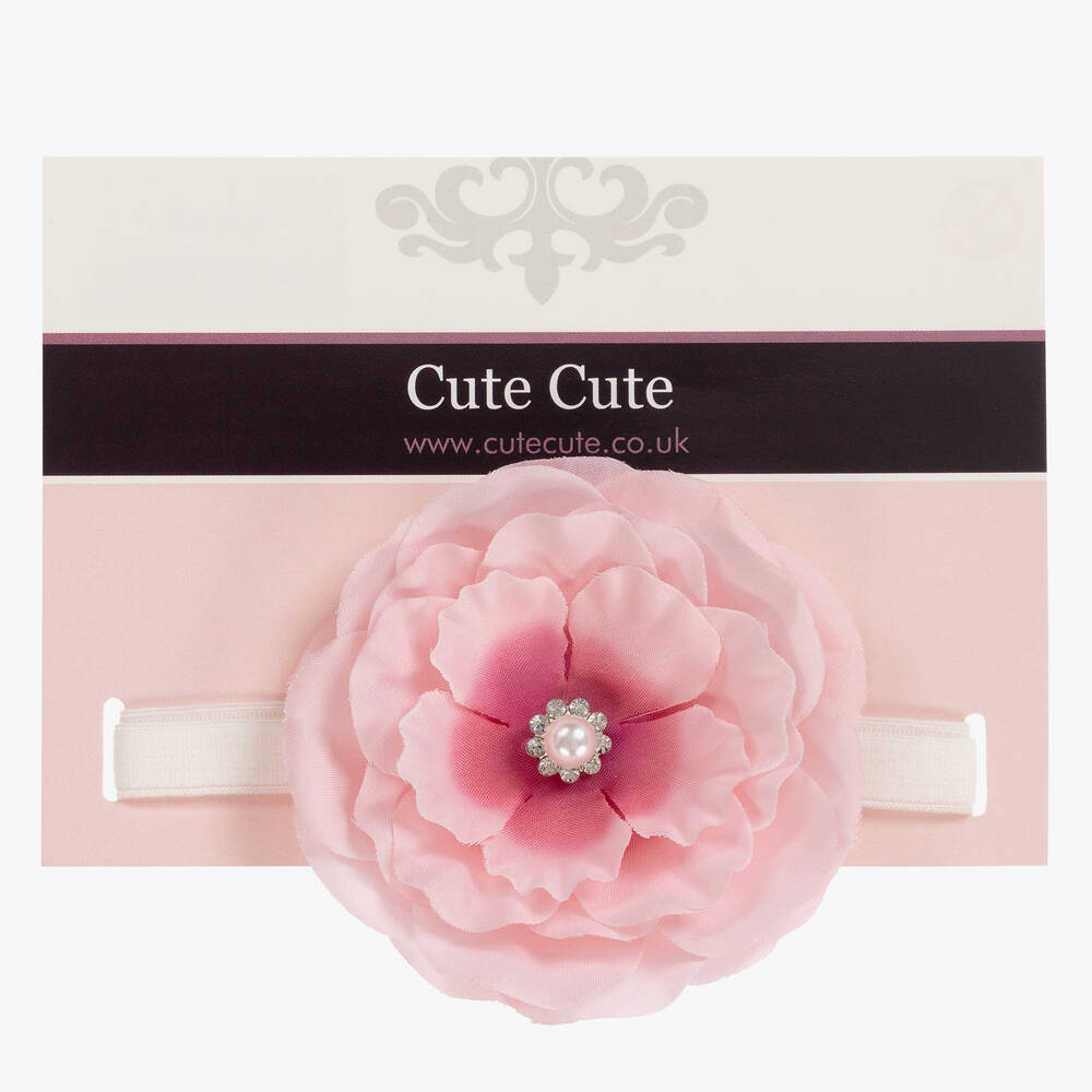 Cute Cute-Pink Silk Flower & Ivory Headband with Diamanté | Childrensalon