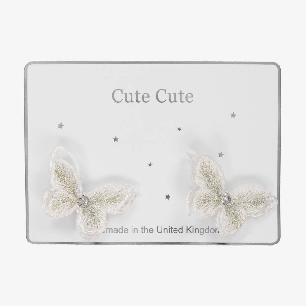 Cute Cute-White Butterfly Hair Clips (2 Pack) | Childrensalon