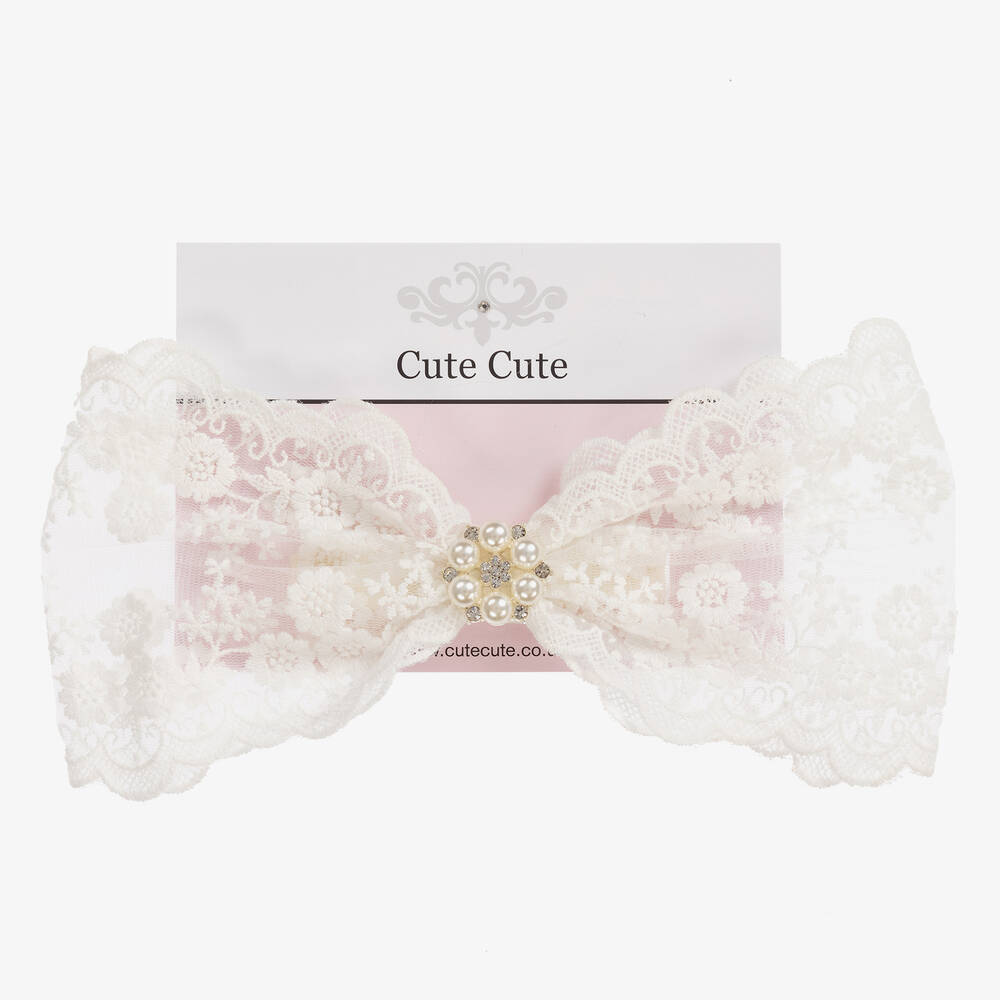 Cute Cute-White Lace Bow Headband (24cm) | Childrensalon