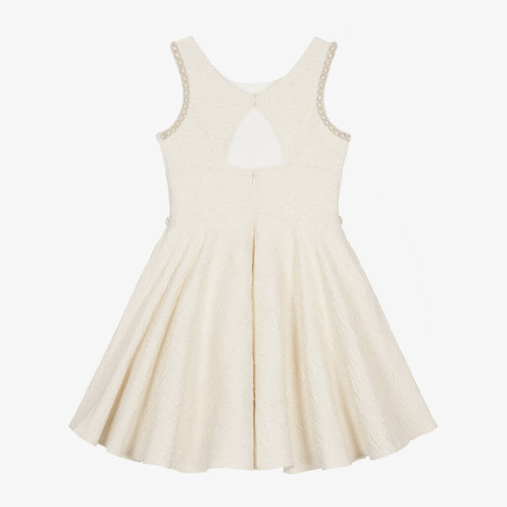 David Charles-Girls Beige & Metallic Gold Dress | Childrensalon