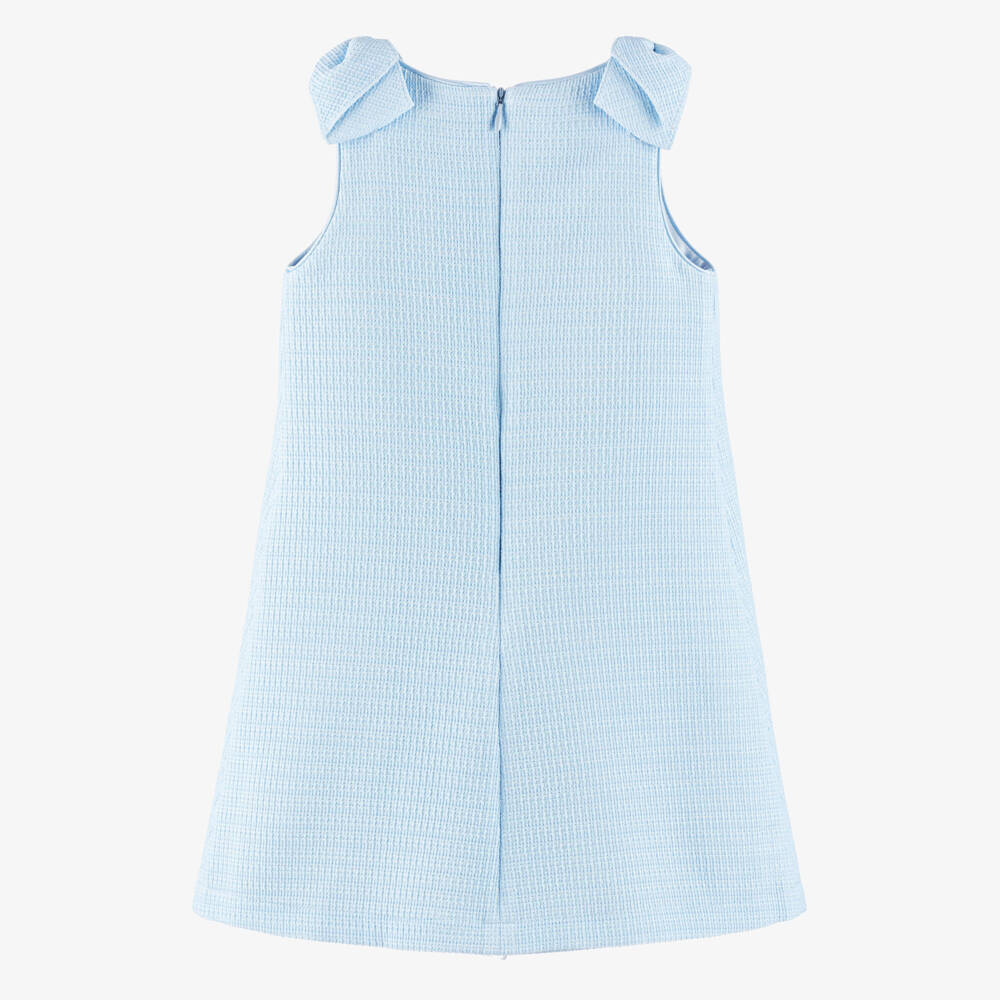 David Charles-Girls Blue Dress with Tweed & Pearl Trim | Childrensalon