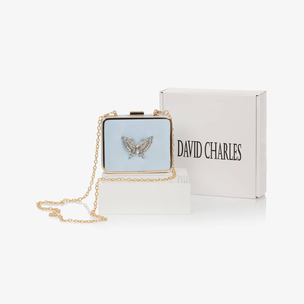 David Charles-Girls Blue Satin Square Bag (12cm) | Childrensalon