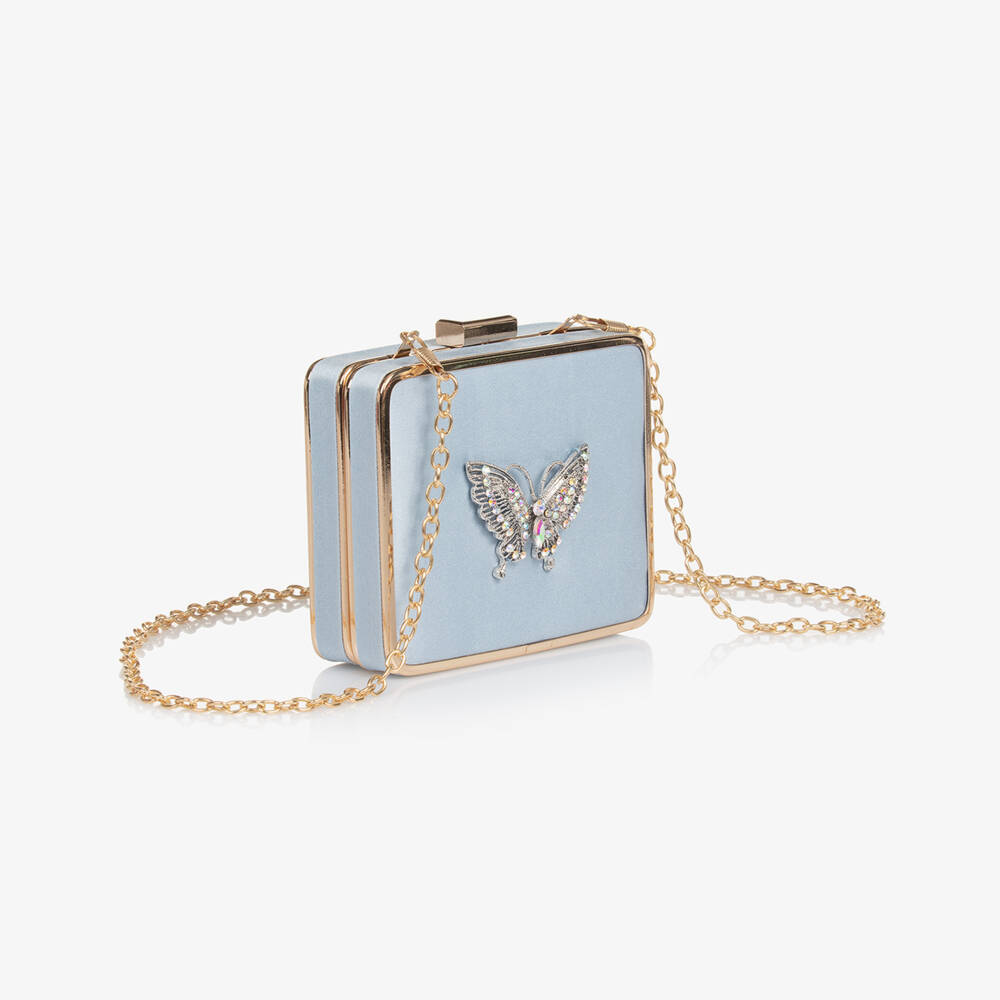 David Charles-Girls Blue Satin Square Bag (12cm) | Childrensalon