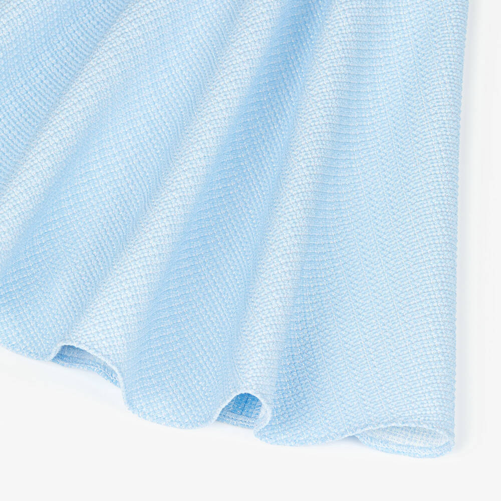 David Charles-Girls Blue Sleeveless Dress with Pearl Tweed Trim | Childrensalon