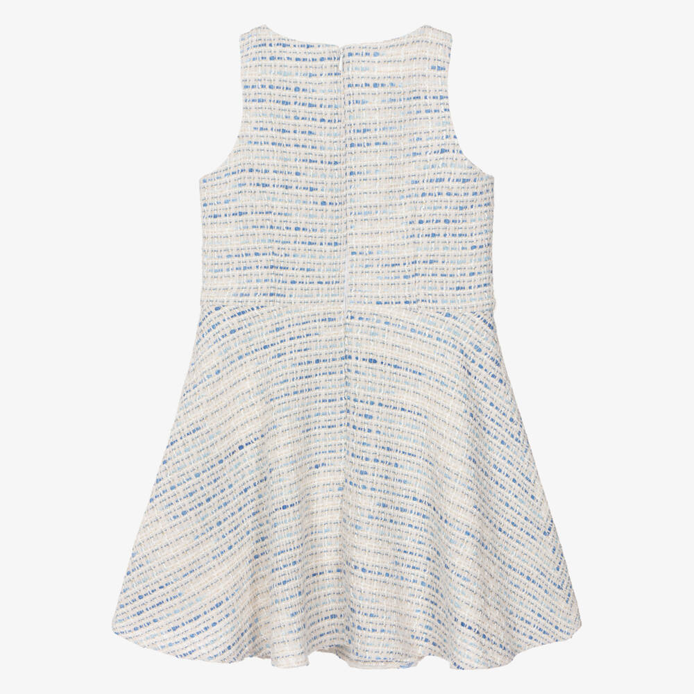 David Charles-Платье без рукавов бело-синее твидовое для девочек | Childrensalon