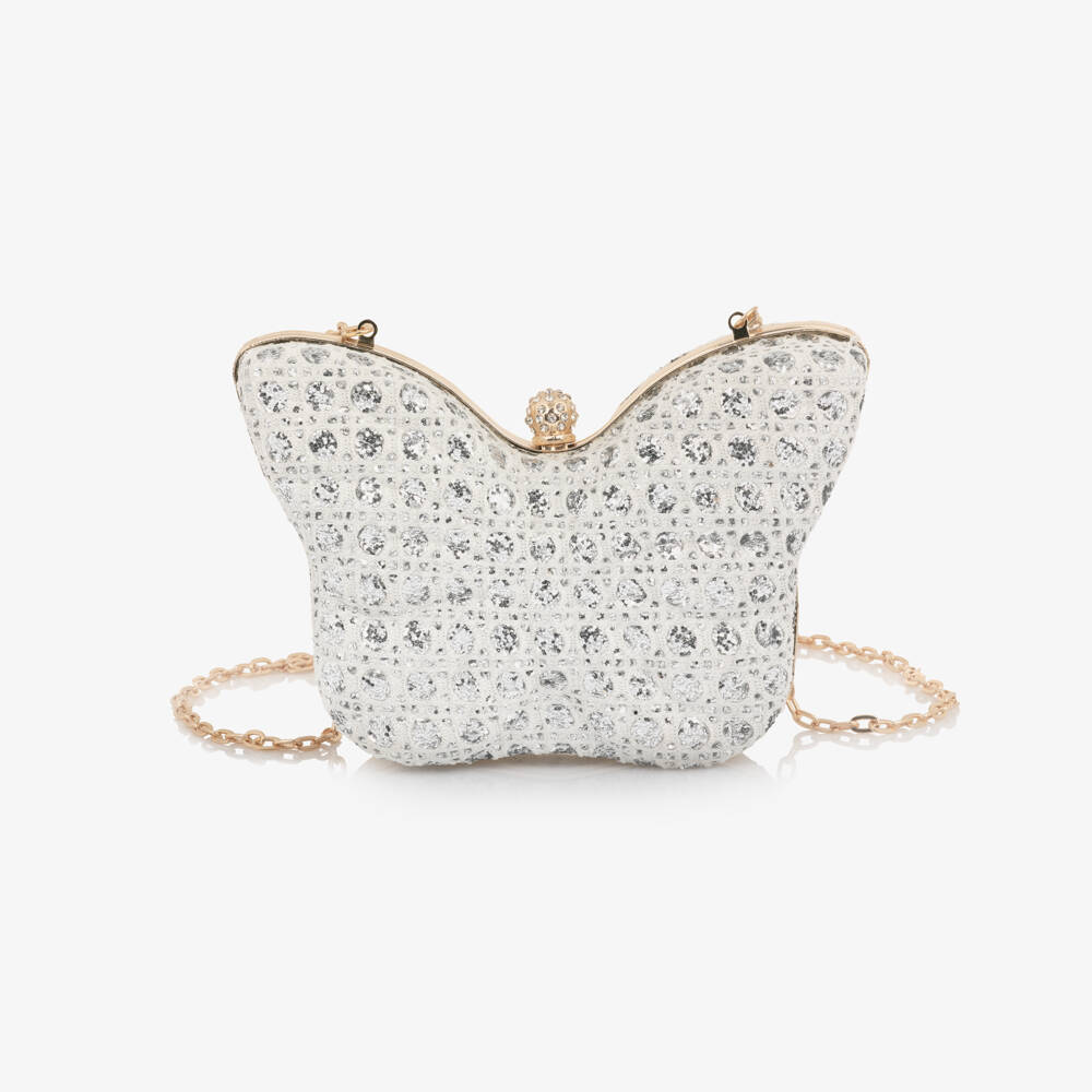 David Charles-Girls Glittery Silver Butterfly Shoulder Bag (19cm) | Childrensalon