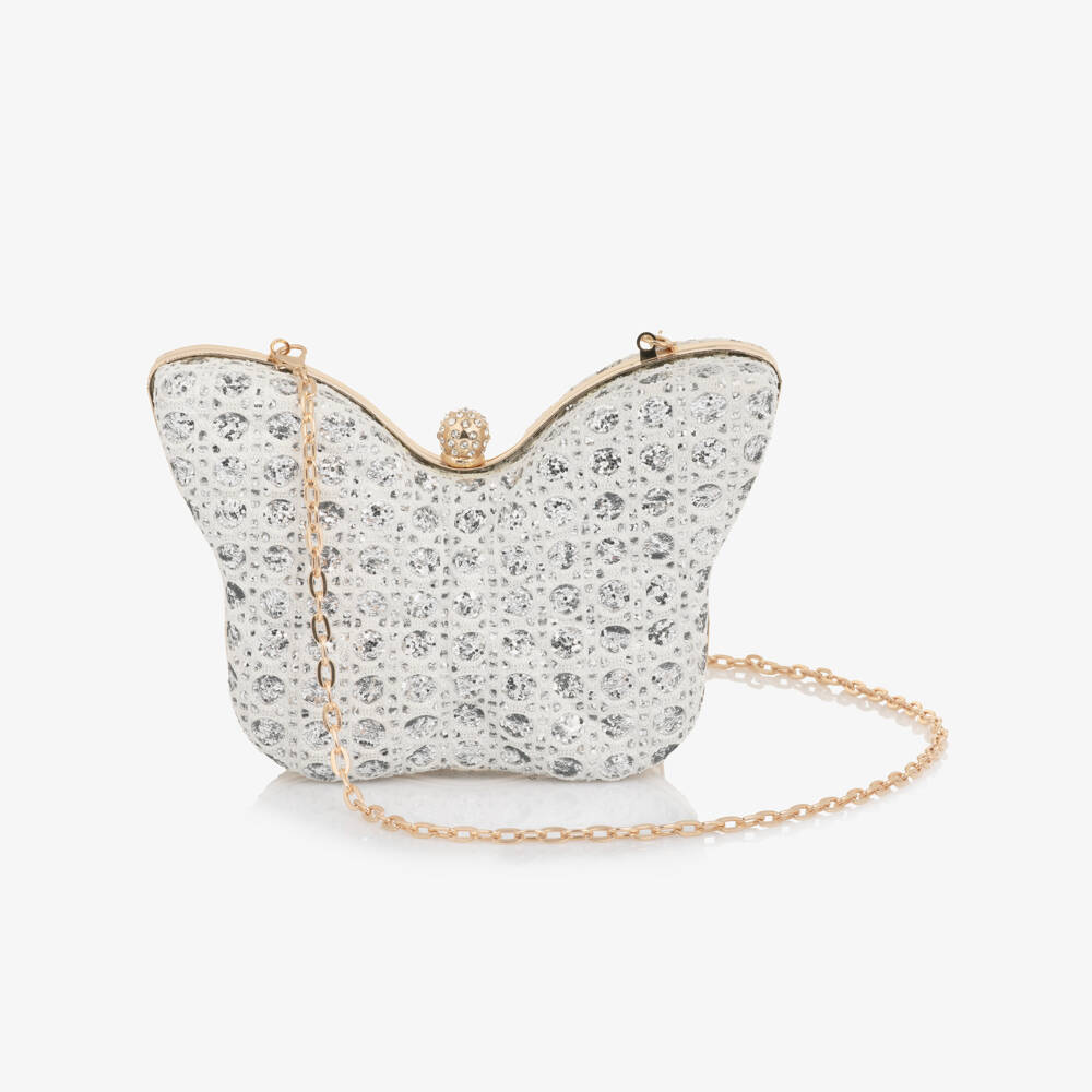 David Charles-Girls Glittery Silver Butterfly Shoulder Bag (19cm) | Childrensalon