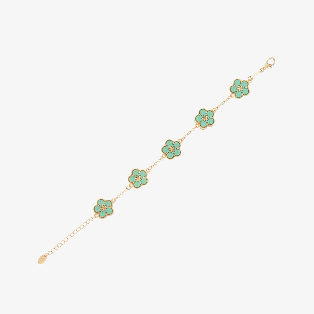 David Charles-Girls Gold & Green Flower Bracelet | Childrensalon