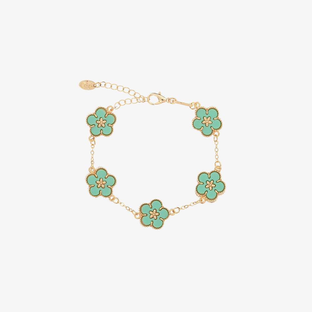 David Charles-Girls Gold & Green Flower Bracelet | Childrensalon
