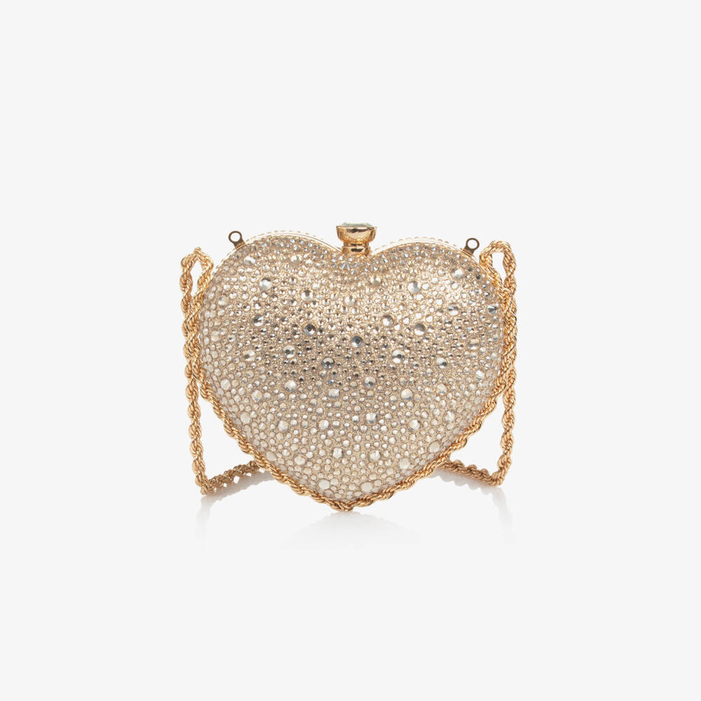 David Charles-Сумочка золотая в форме сердца с кристаллами для девочек (14см) | Childrensalon