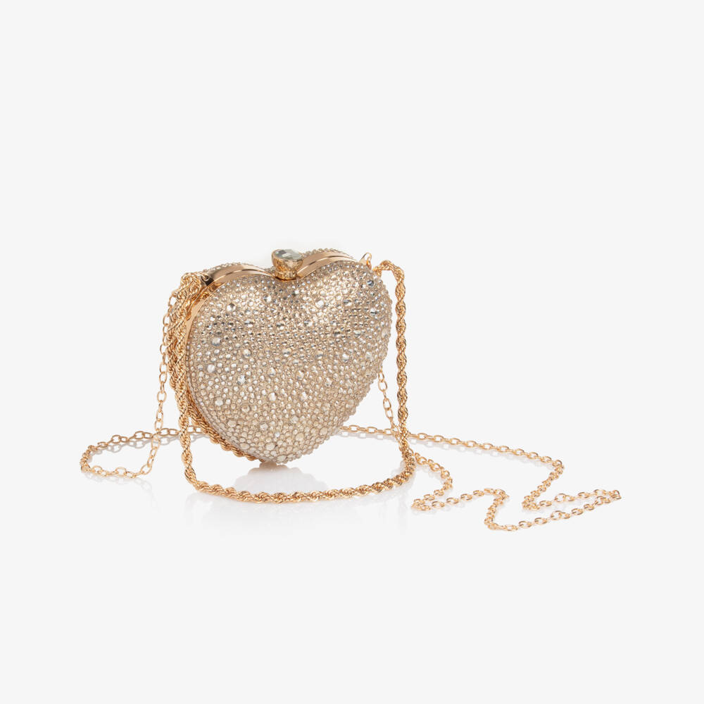 David Charles-Сумочка золотая в форме сердца с кристаллами для девочек (14см) | Childrensalon