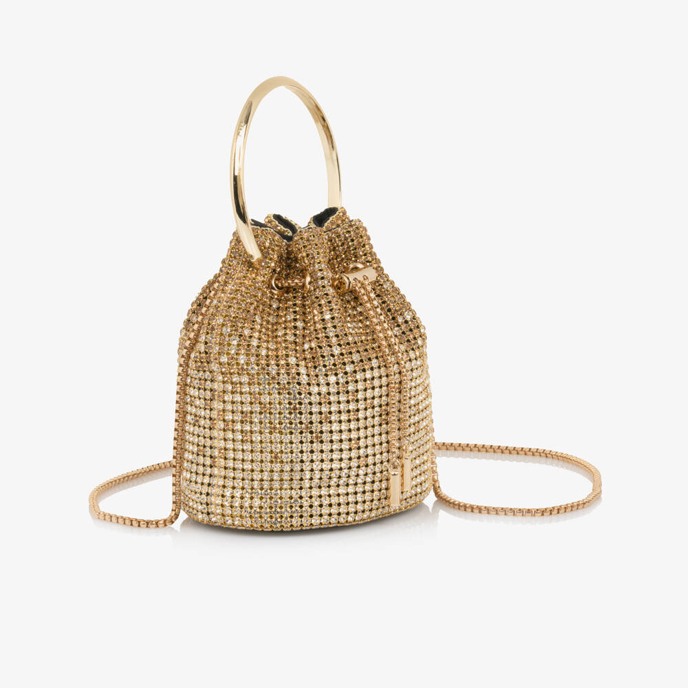 David Charles-Girls Gold Ombré Diamanté Drawstring Handbag (16cm) | Childrensalon
