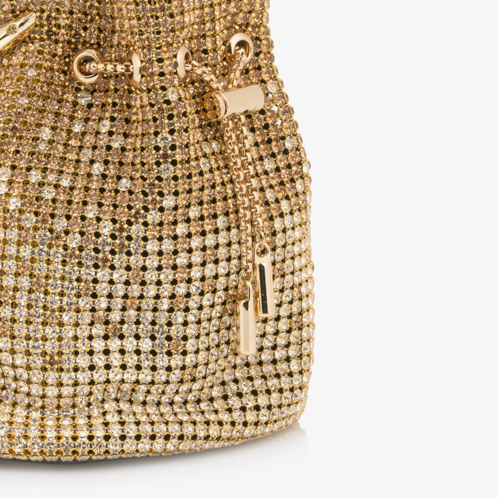 David Charles-Girls Gold Ombré Diamanté Drawstring Handbag (16cm) | Childrensalon
