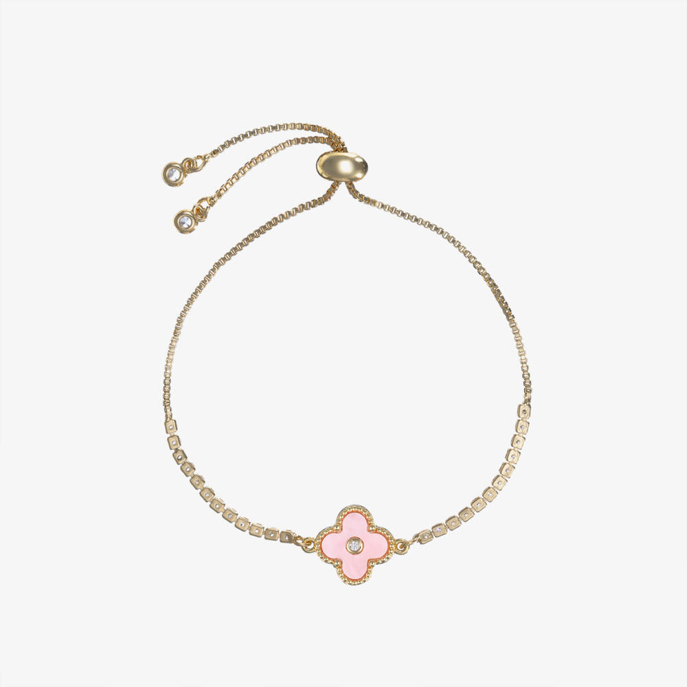 David Charles-Girls Gold & Pink Clover Bracelet | Childrensalon