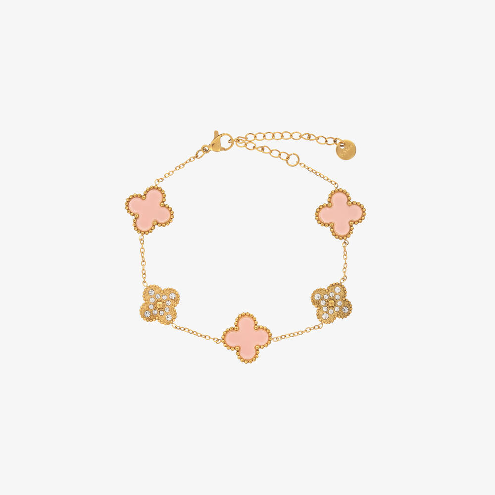 David Charles-Girls Gold & Pink Clover Bracelet | Childrensalon