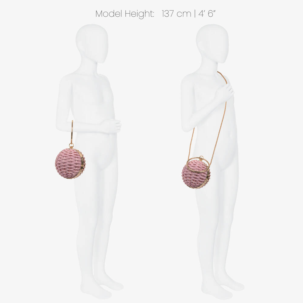 David Charles-Girls Gold & Pink Diamanté Basket Weave Ball Handbag (20cm) | Childrensalon