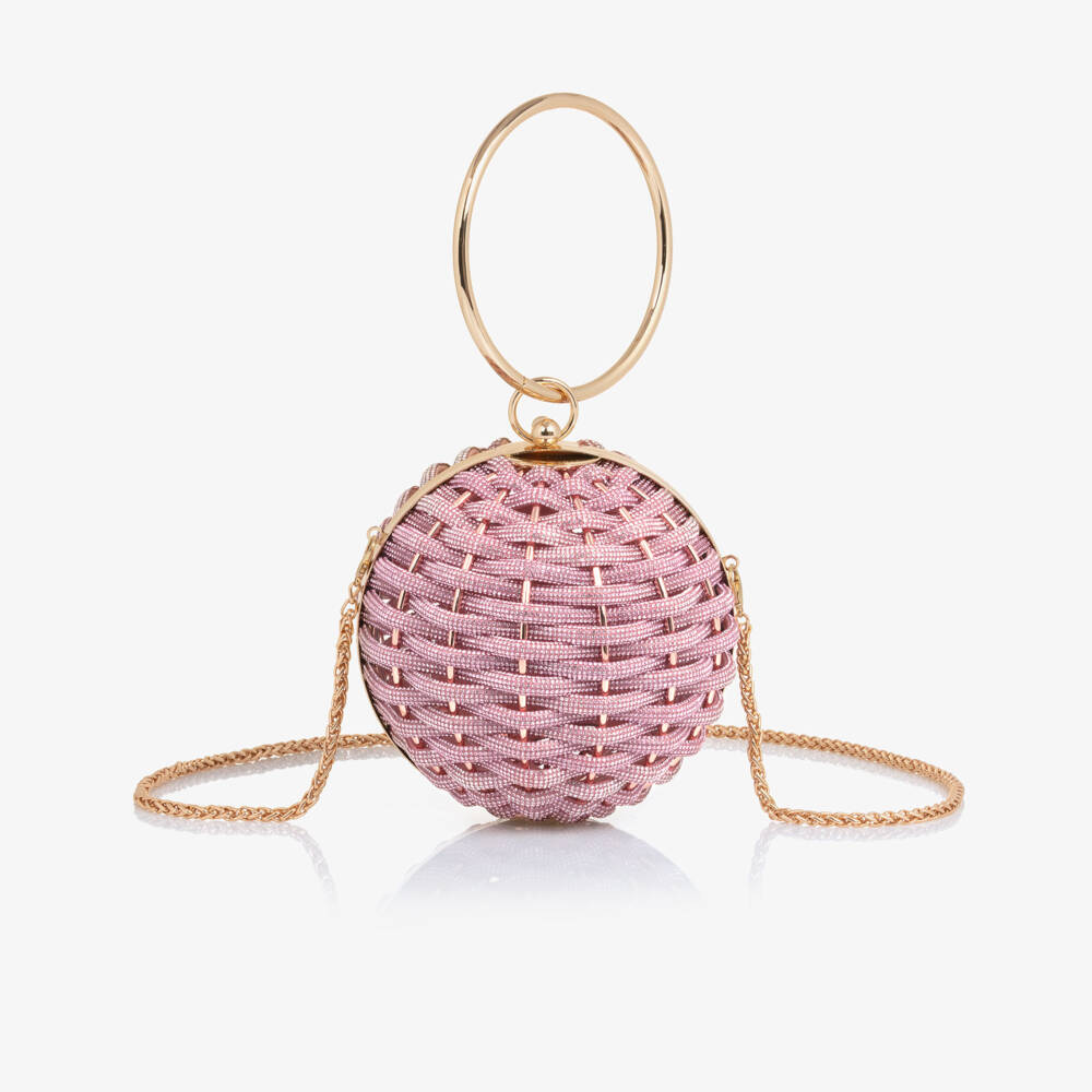 David Charles-حقيبة يد مزينة بالكريستال لون زهري وذهبي للبنات (20 سم) | Childrensalon