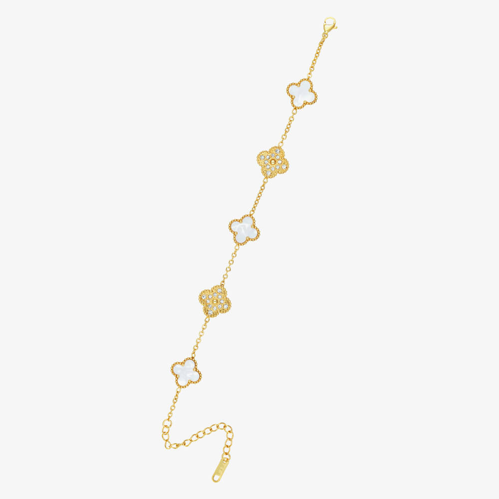 David Charles-Girls Gold Tone Diamanté & Mother-Of-Pearl Clover Bracelet | Childrensalon