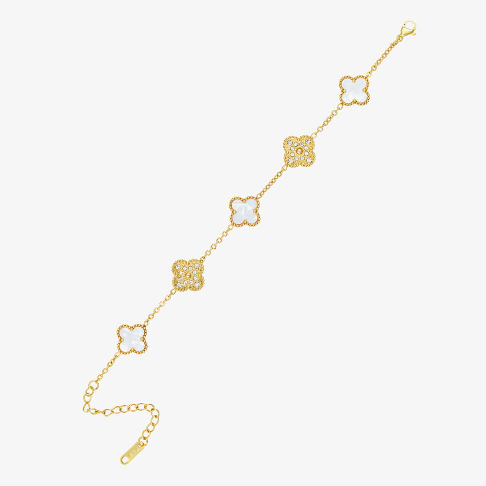 David Charles-Girls Gold Tone Diamanté & Mother-Of-Pearl Clover Bracelet | Childrensalon