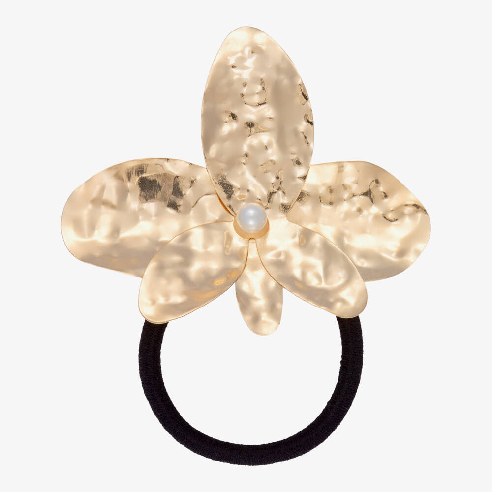 David Charles-Girls Gold Tone Flower Hair Elastic with Pearl (8cm) | Childrensalon
