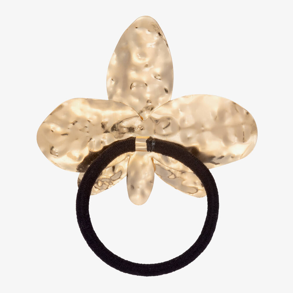 David Charles-Girls Gold Tone Flower Hair Elastic with Pearl (8cm) | Childrensalon
