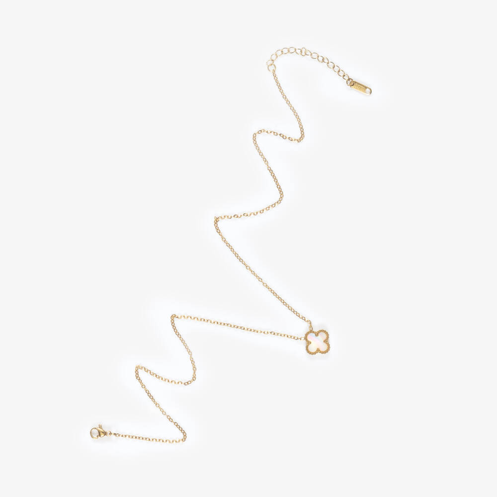 David Charles-Girls Gold Tone & Ivory Clover Necklace (46cm) | Childrensalon