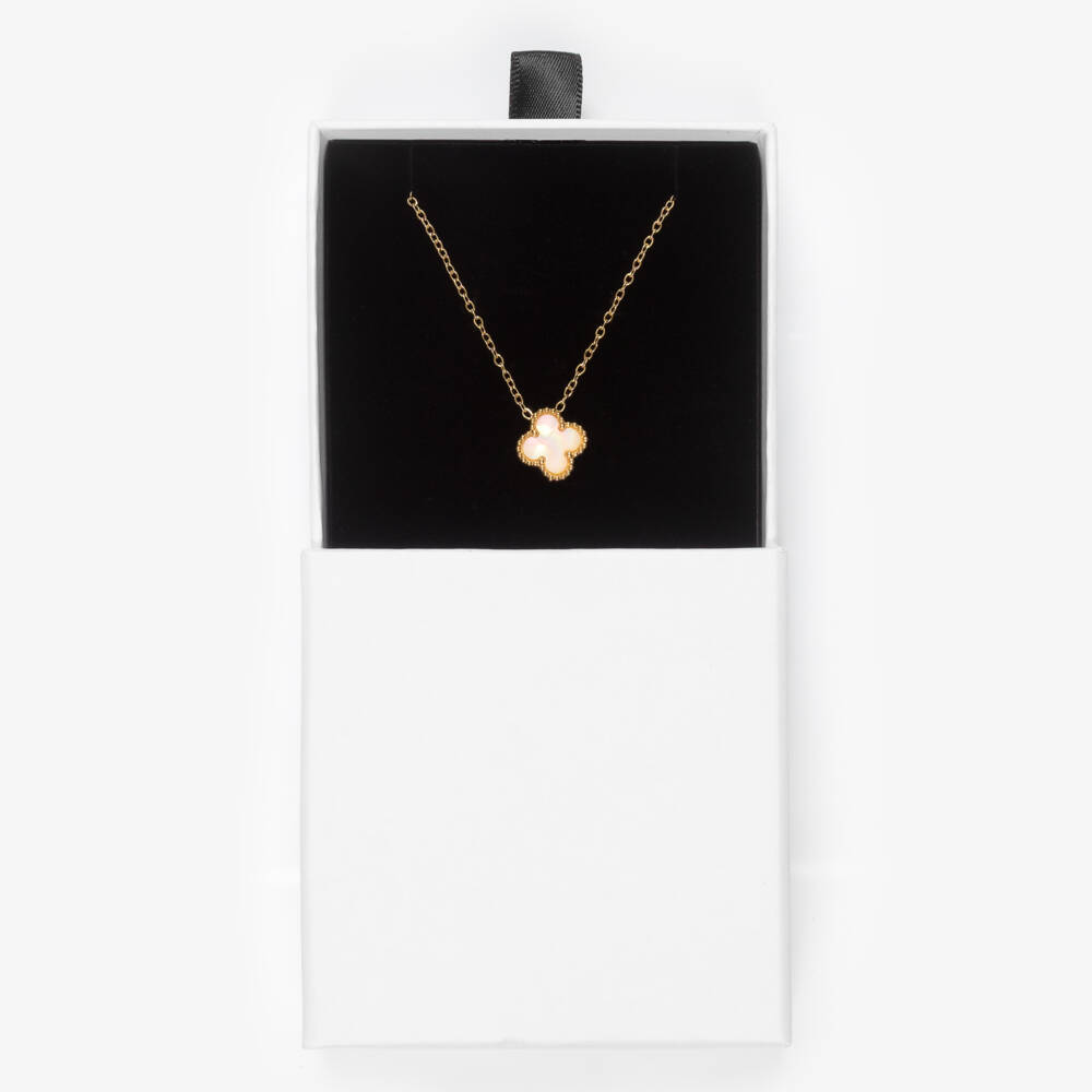 David Charles-Girls Gold Tone & Ivory Clover Necklace (46cm) | Childrensalon