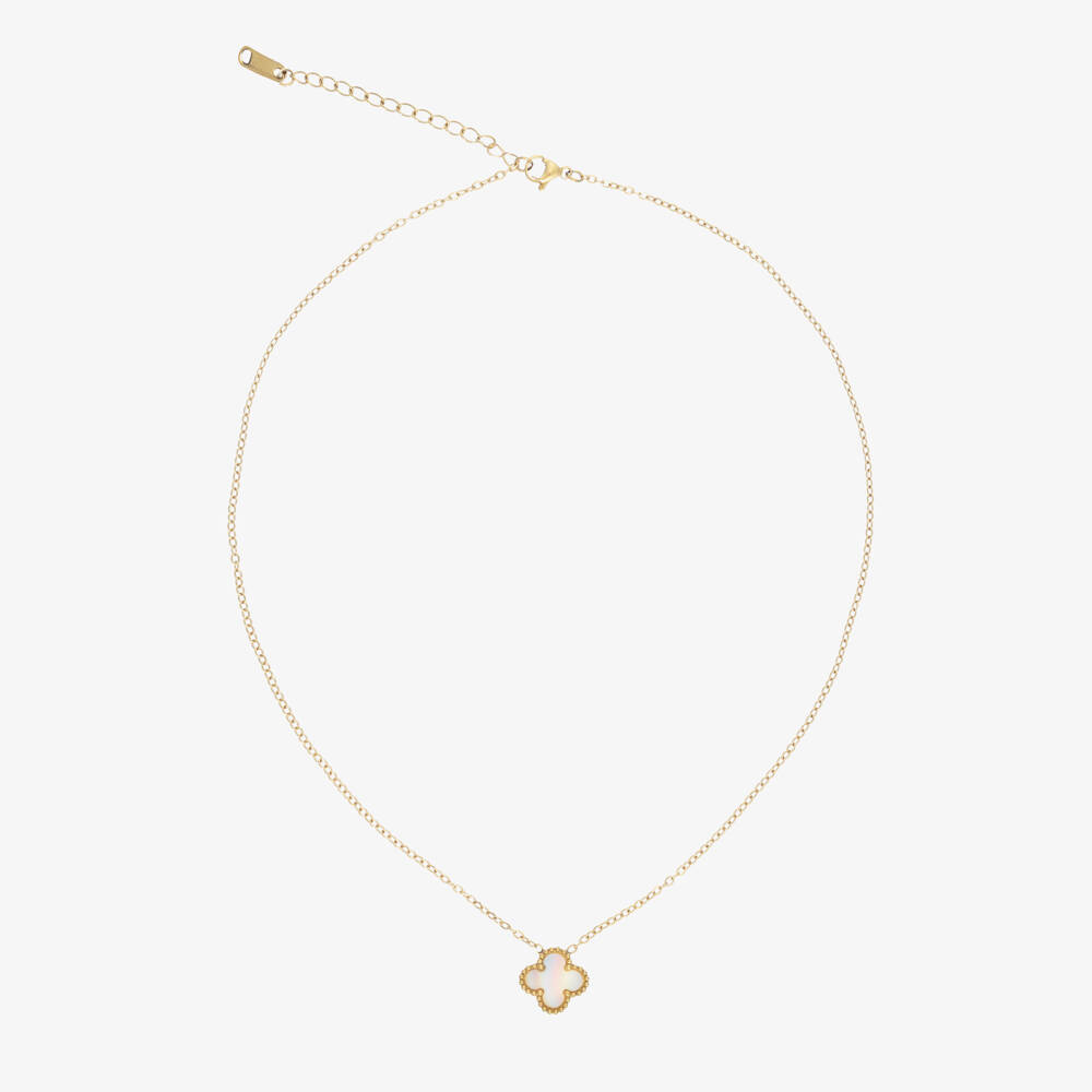 David Charles-Girls Gold Tone & Ivory Clover Necklace (46cm) | Childrensalon