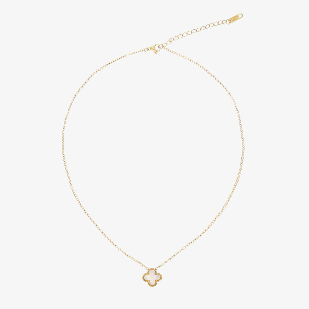 David Charles-Girls Gold Tone & Ivory Clover Necklace (46cm) | Childrensalon