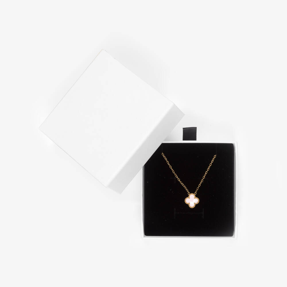 David Charles-Girls Gold Tone & Pink Clover Necklace (46cm) | Childrensalon