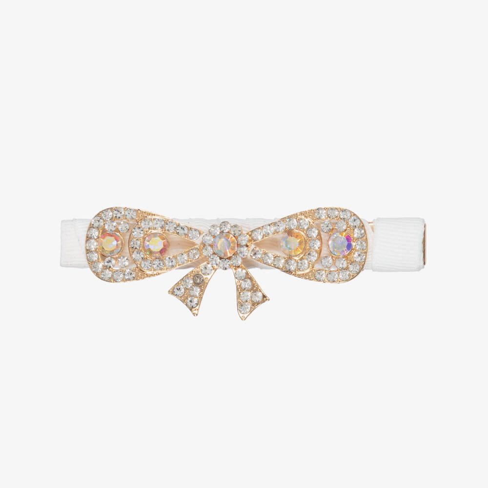 David Charles-Girls Ivory & Diamanté Bow Hair Clip (8cm) | Childrensalon
