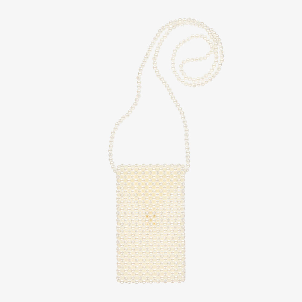 David Charles-حقيبة كتف مزينة بلؤلؤ لون عاجي للبنات (18 سم) | Childrensalon